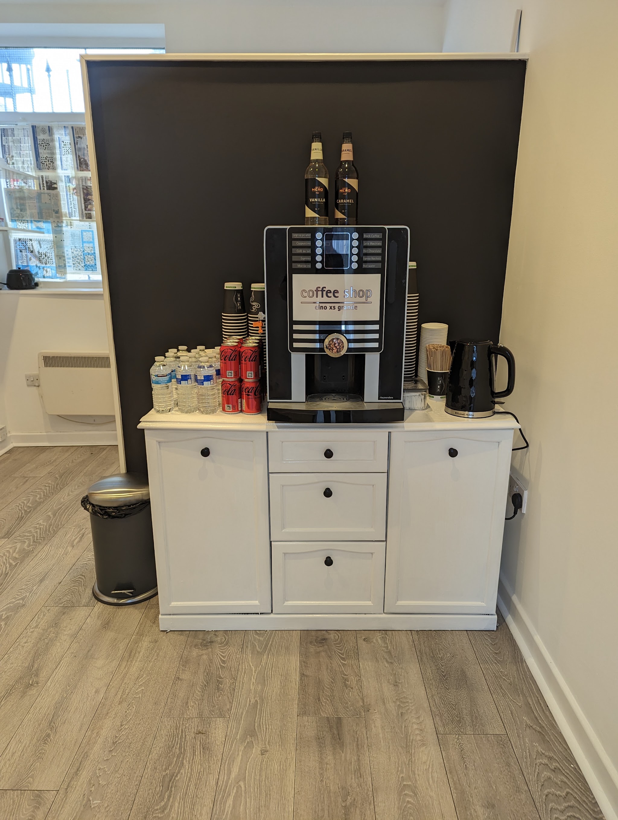 Coffee, bottled water and refreshments inside Addingham Barbers